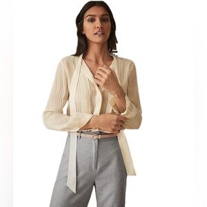 Reiss Cream Blouse with Tie Detail